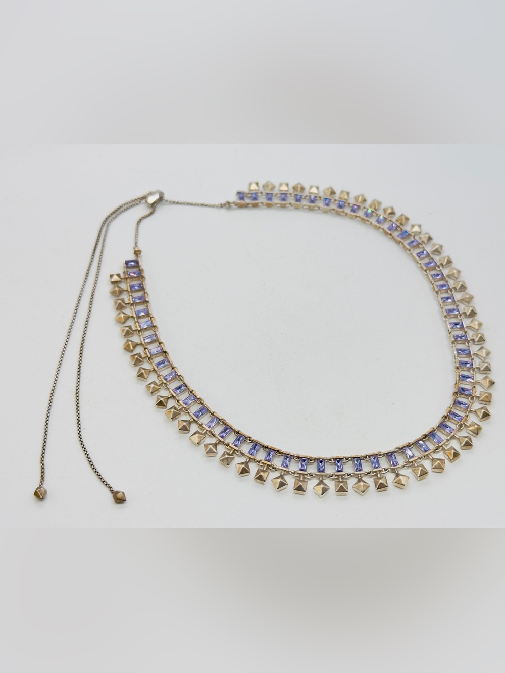 Kendra Scott Oscar Silver Tone Necklace Purple Crystals Slide Adjustable Clasp